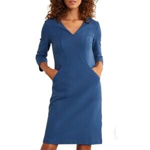Boden Petite 6P Bronte Ottoman Shift Dress Navy Cotton Pocket V Neck 3/4 Sleeves